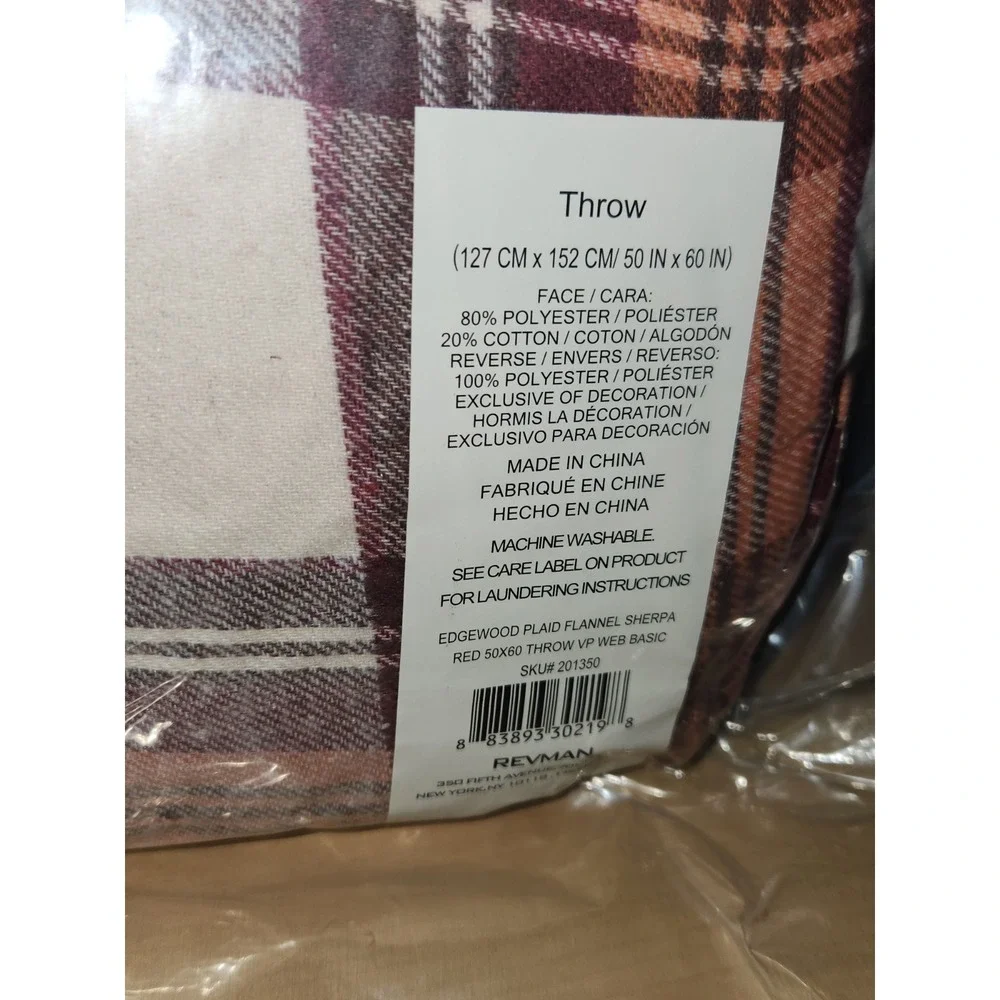 Eddie Bauer Home Edgewood Red Plaid Flannel Reversible Sherpa 50